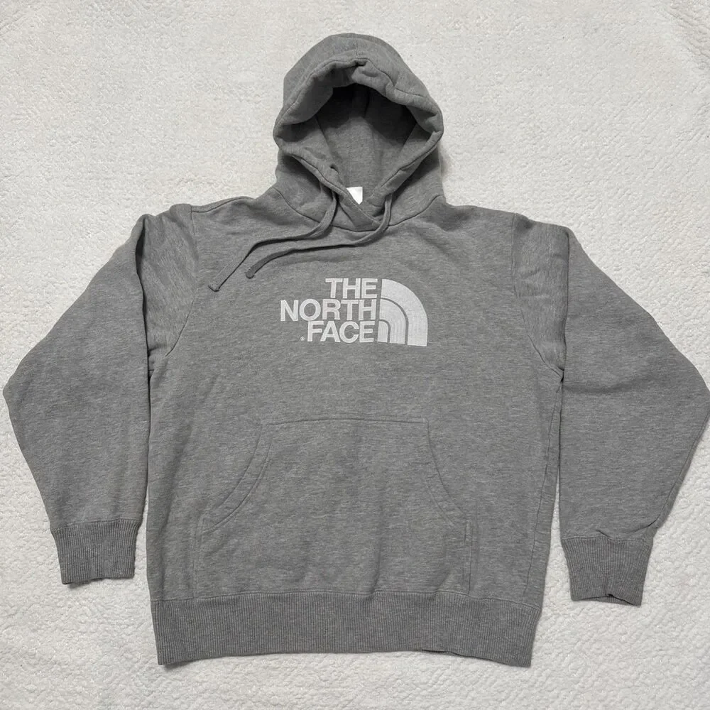The North Face Hoodie Mens Medium Gray Pullover Sweatshirt Big Logo Grey